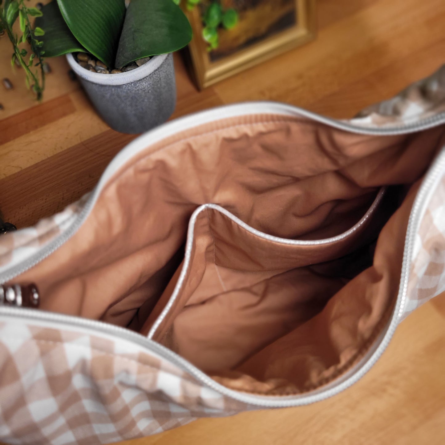Sac demi-lune vichy camel