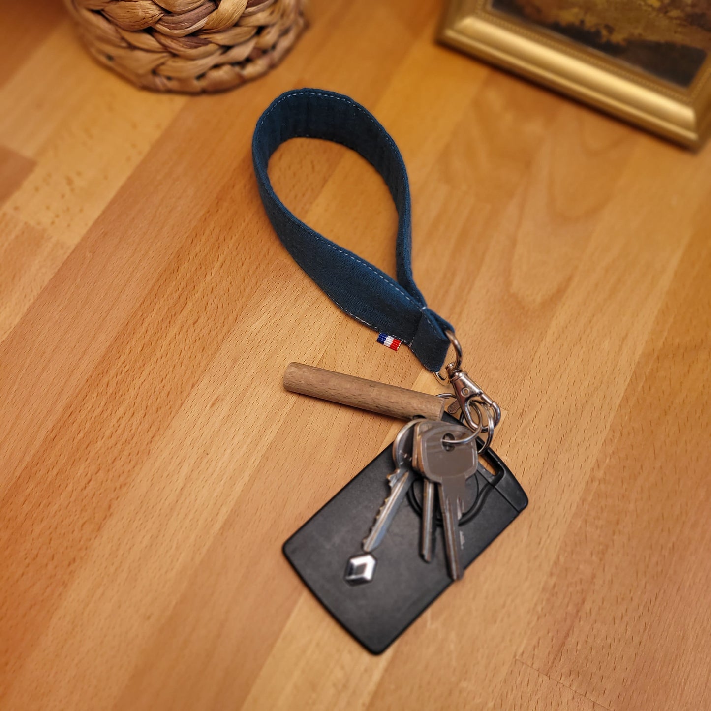 Porte clé double gaze bleu canard