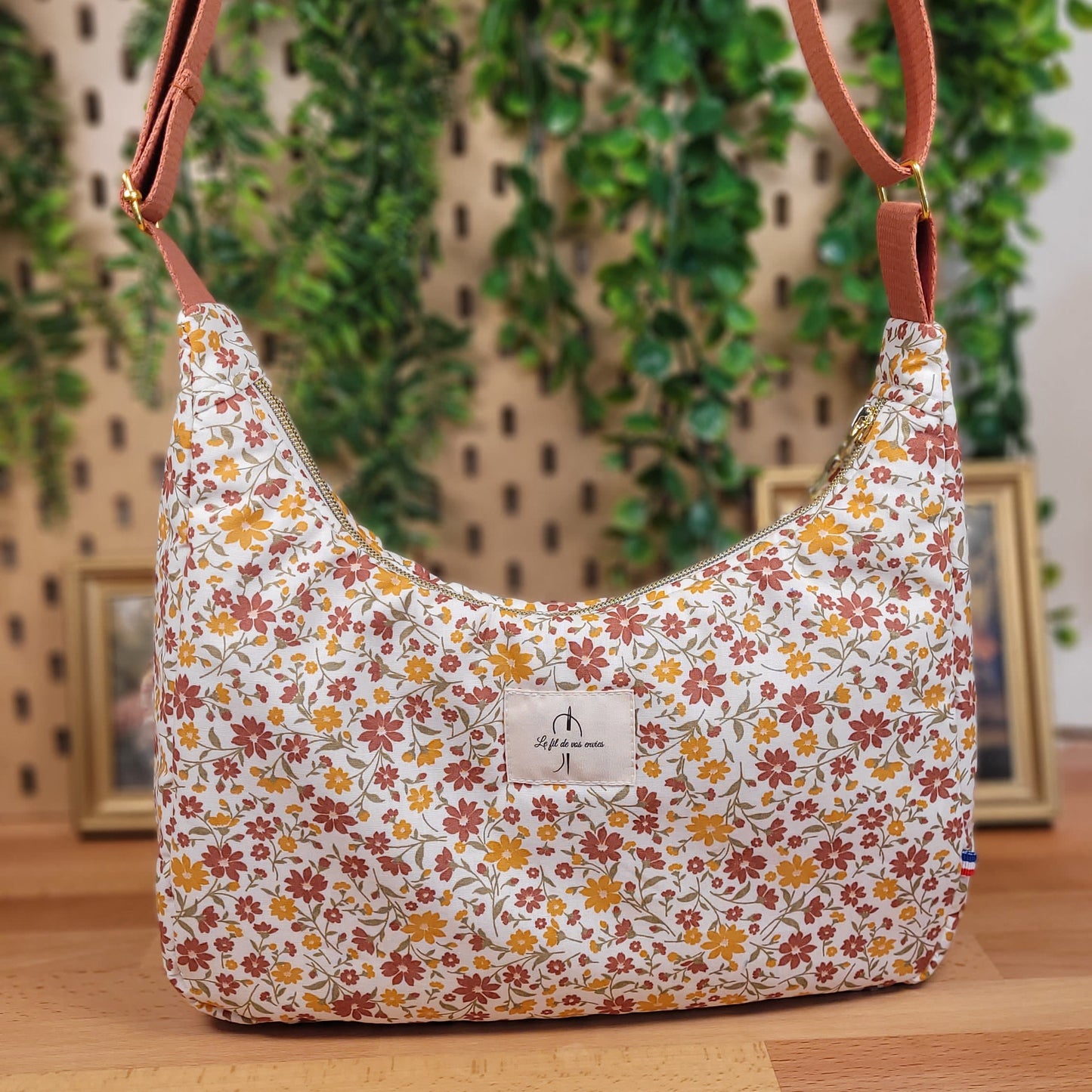 Sac demi-lune coton fleuri
