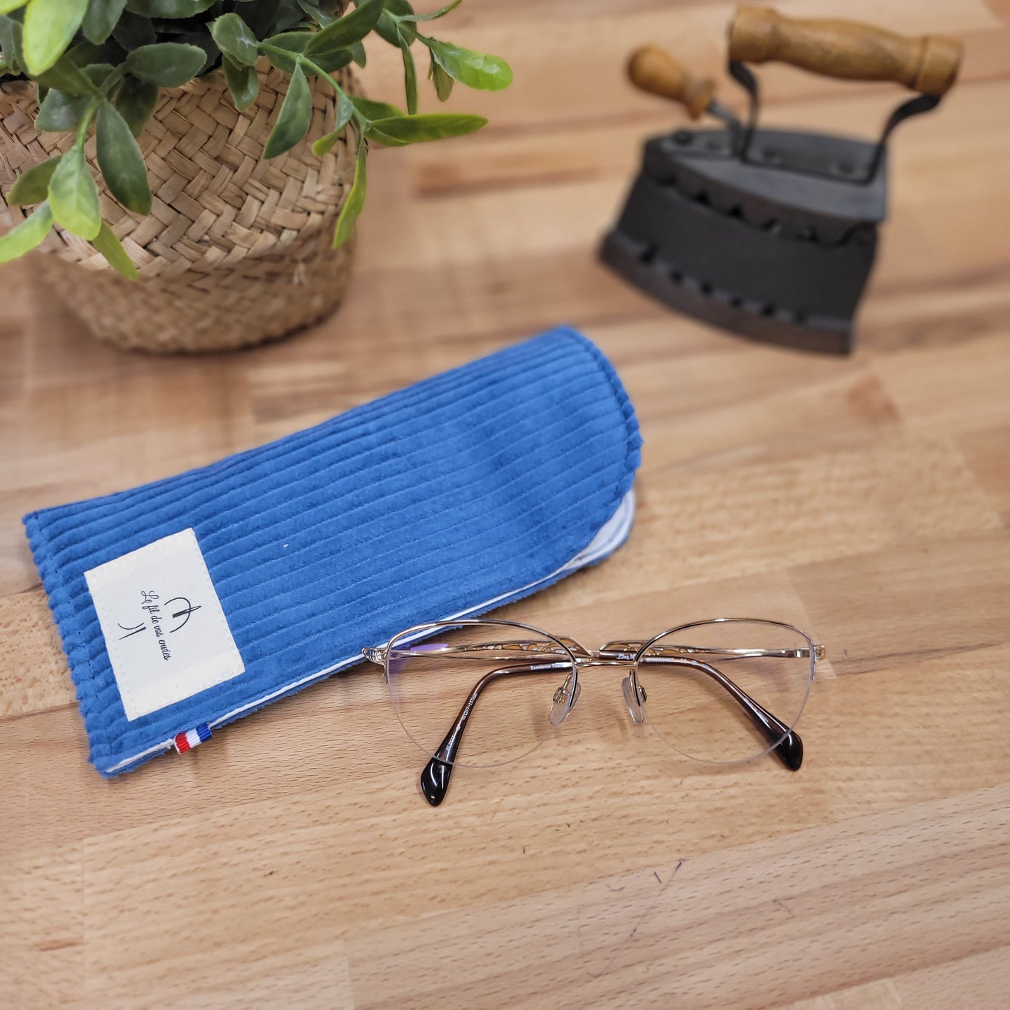 Etui à lunettes velours bleu