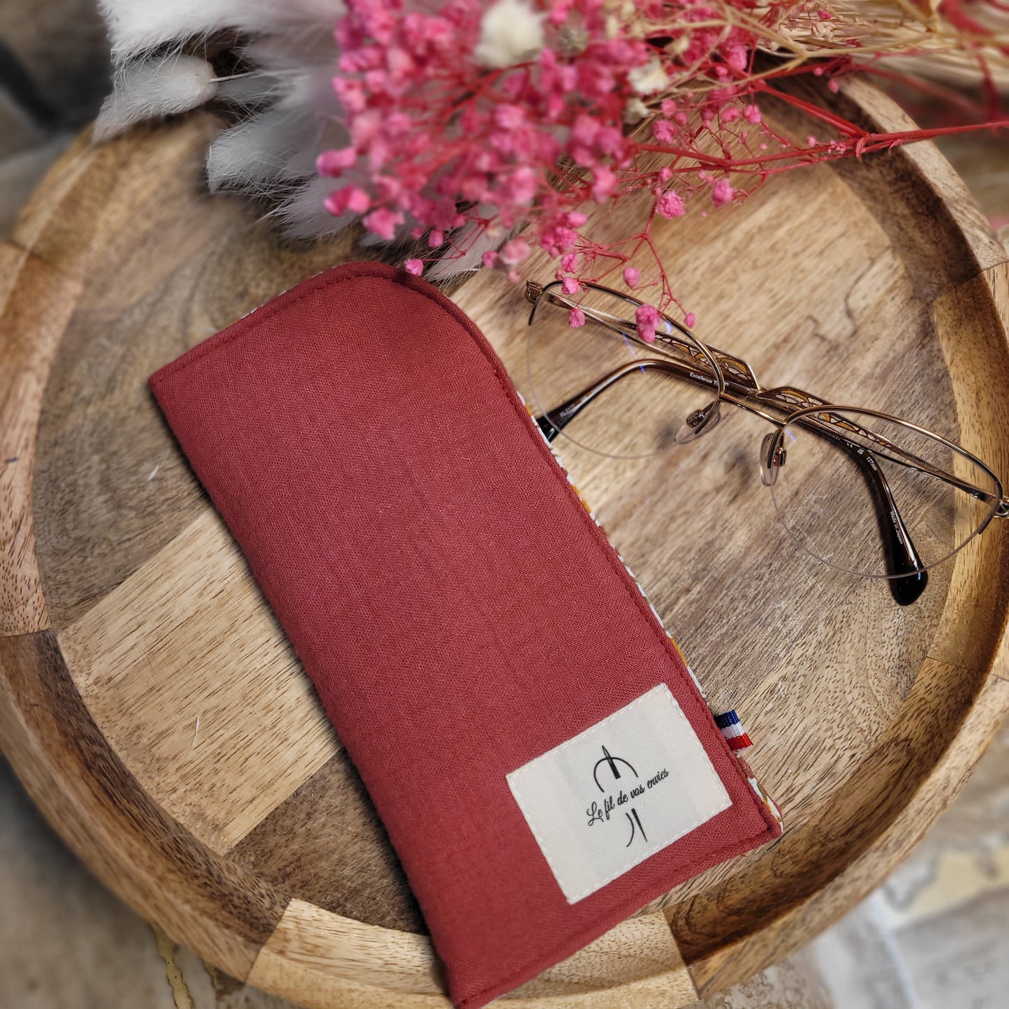 Etui à lunettes double gaze bois rouge