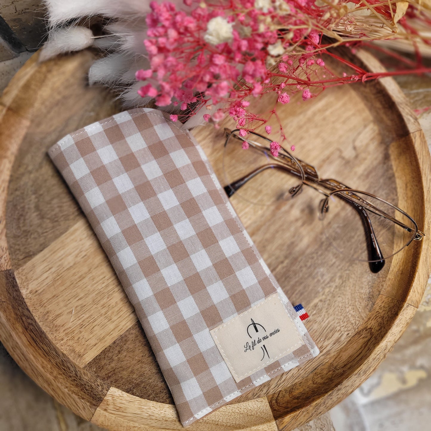 Etui à lunettes coton vichy camel