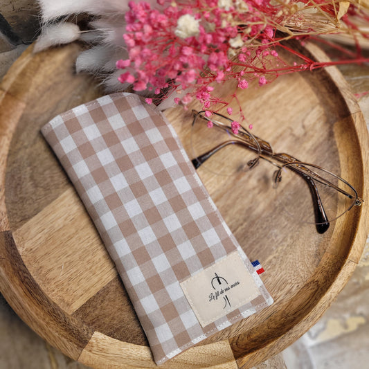 Etui à lunettes coton vichy camel