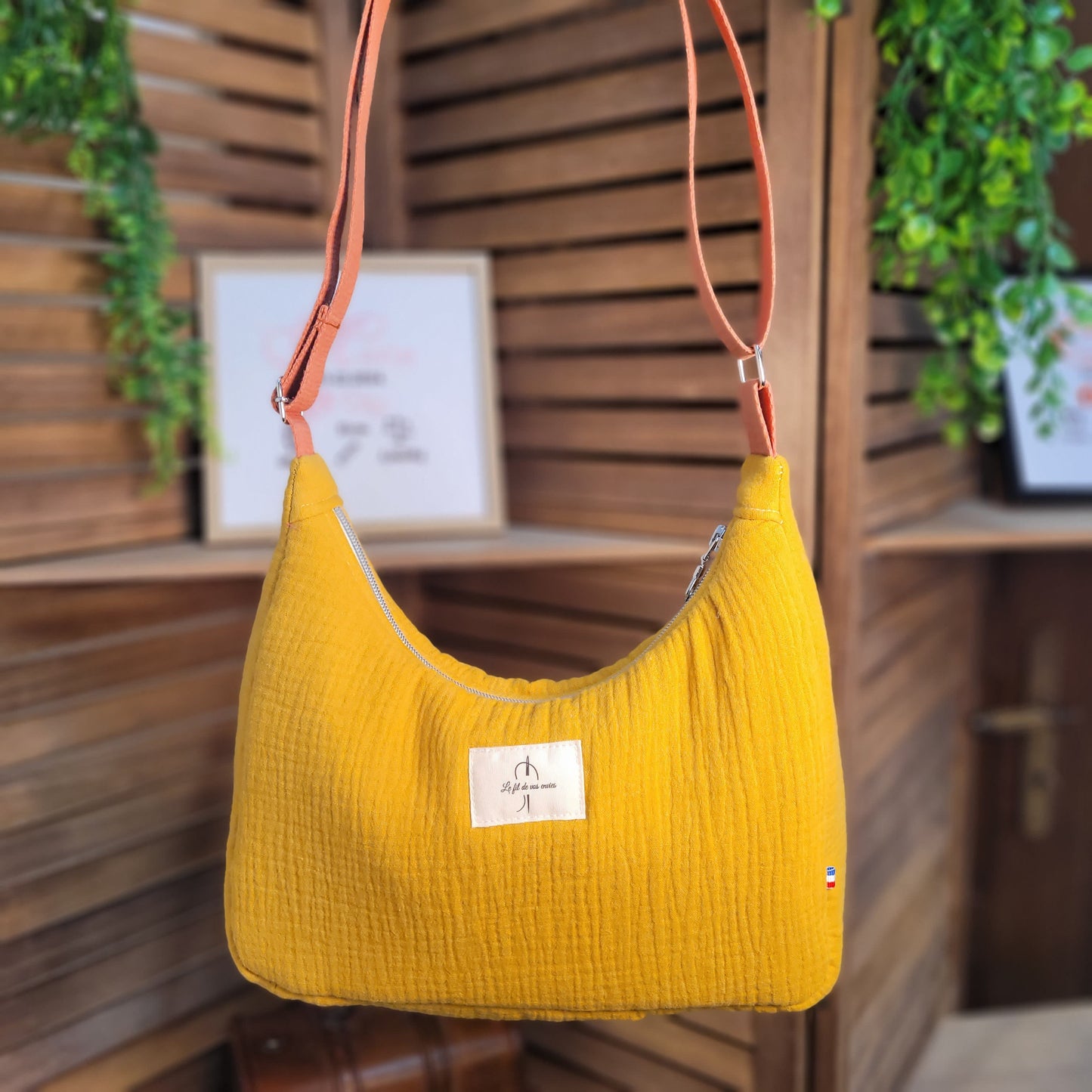 Sac demi-lune double gaze ocre