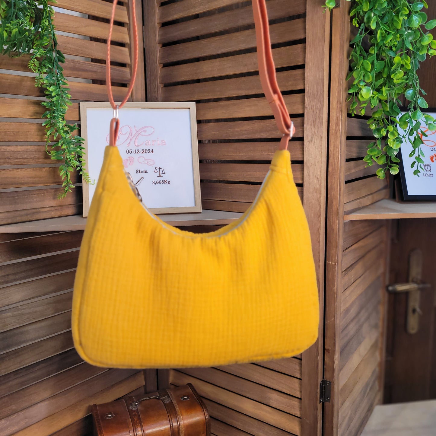 Sac demi-lune double gaze ocre