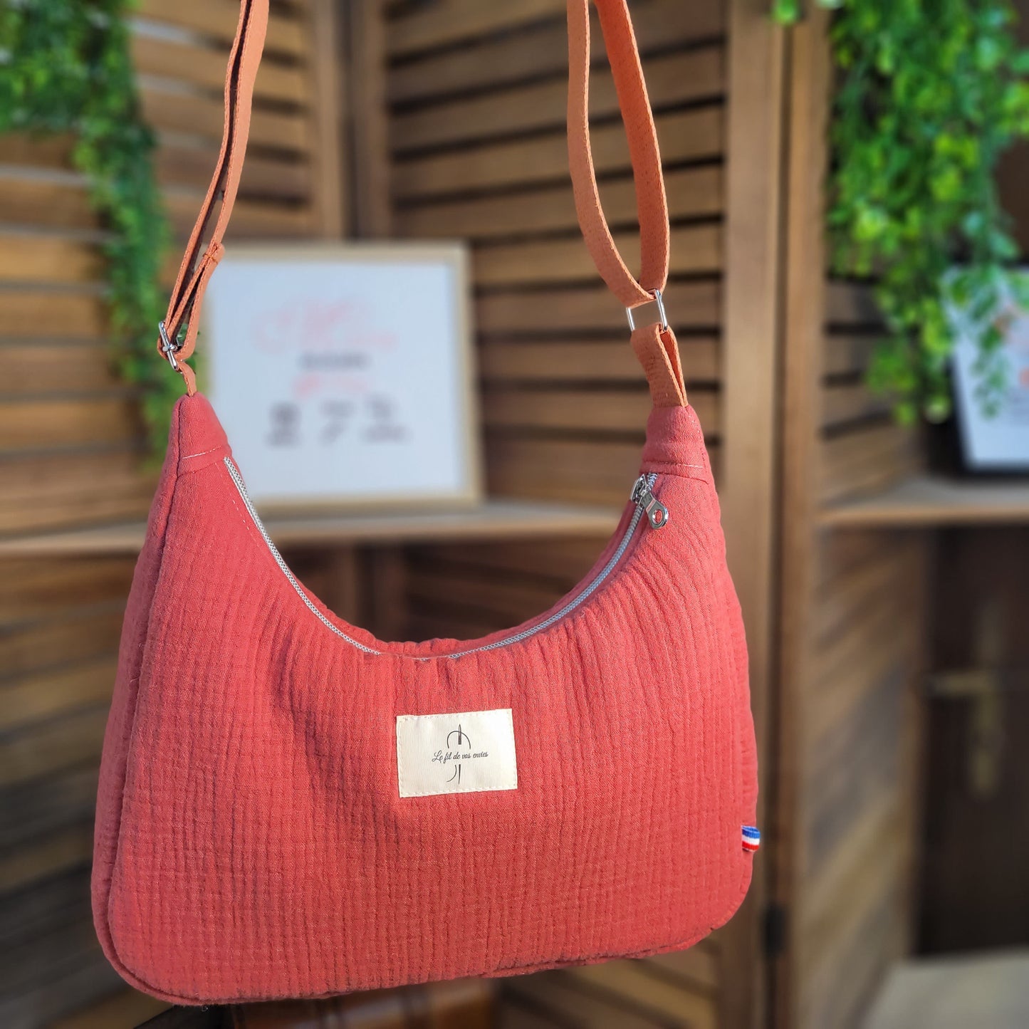 Sas demi-lune double gaze rouge bois