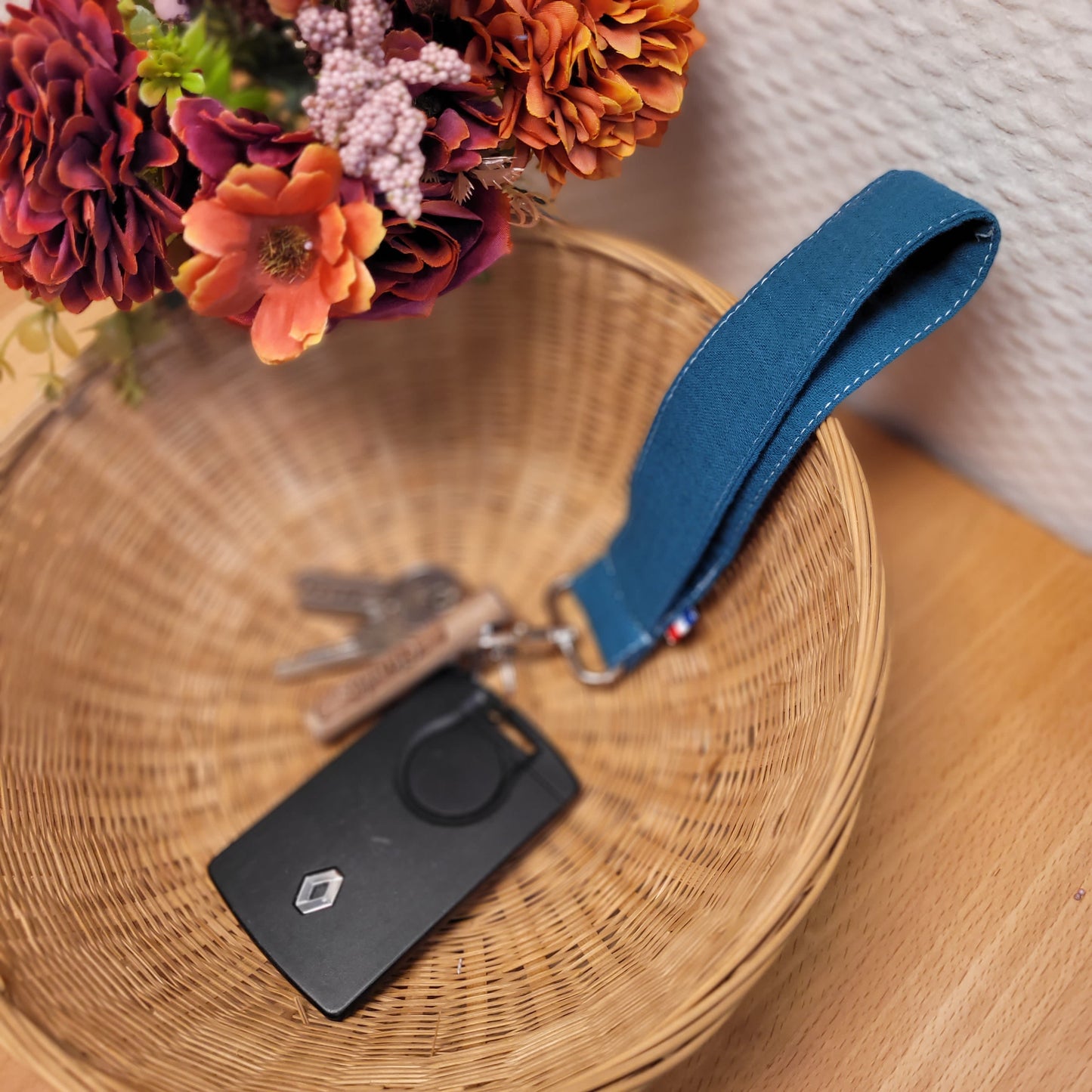 Porte clé double gaze bleu canard