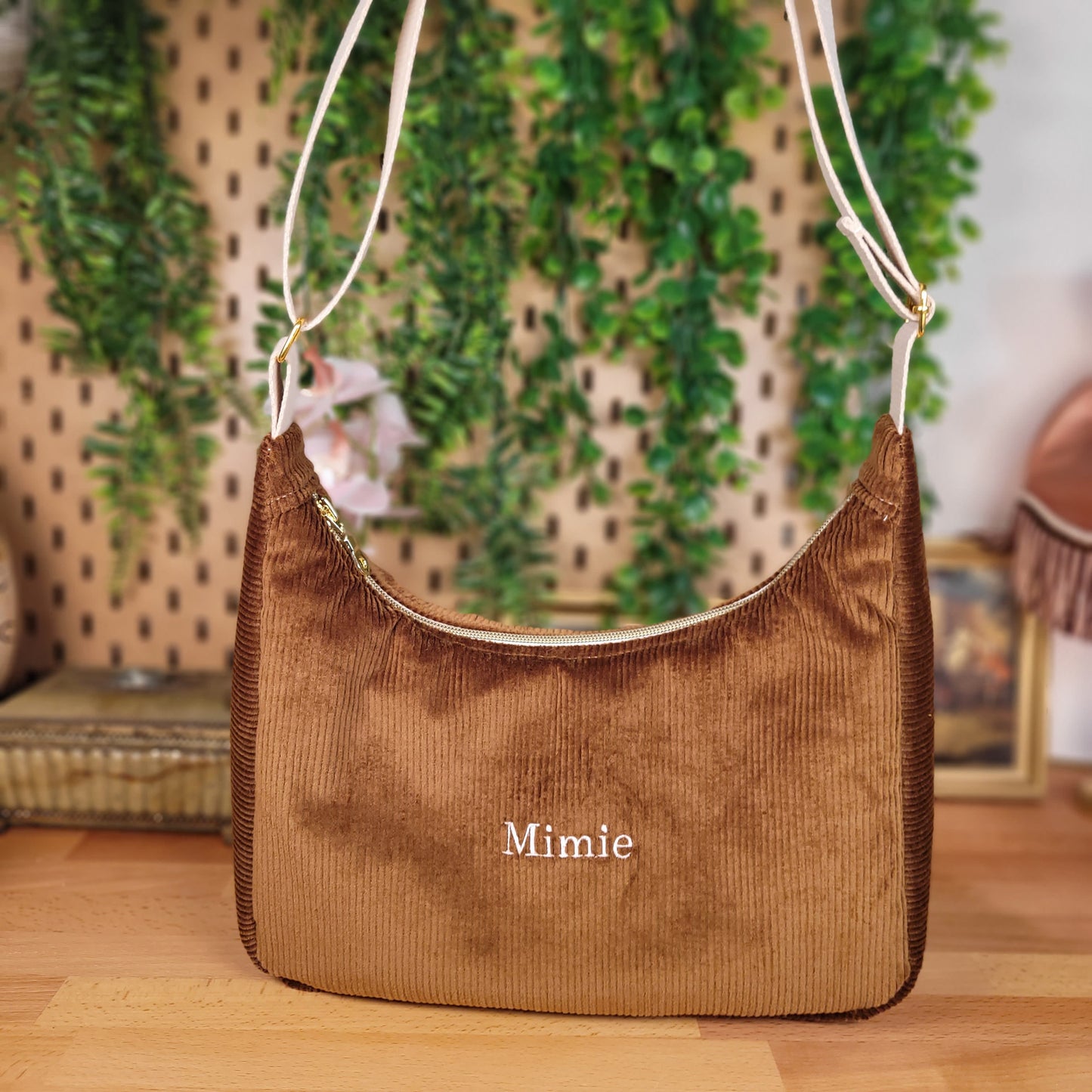 Sac demi-lune velours marron