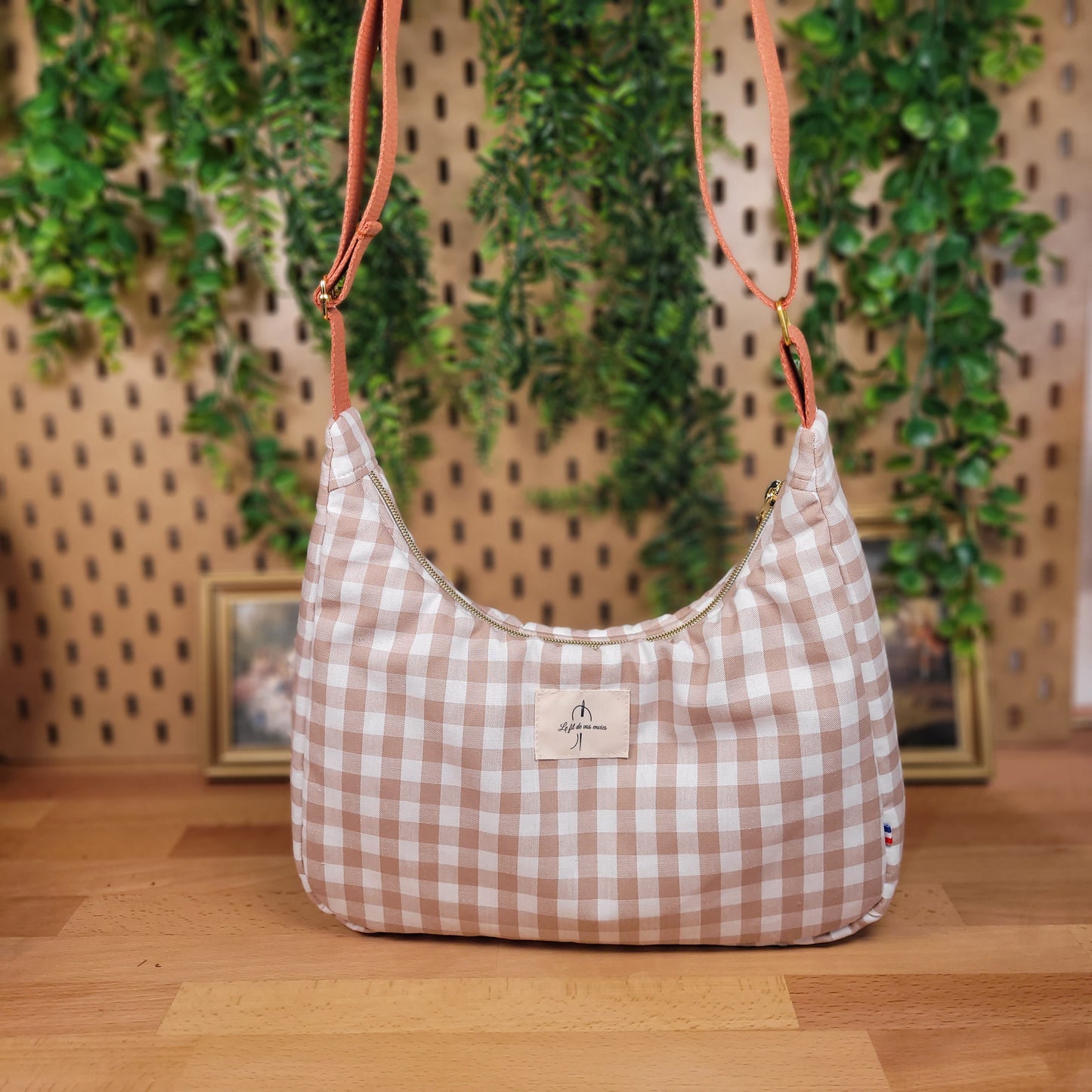 Sac demi-lune vichy camel