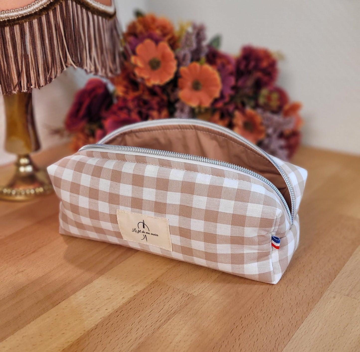 Trousse de toilette vichy camel