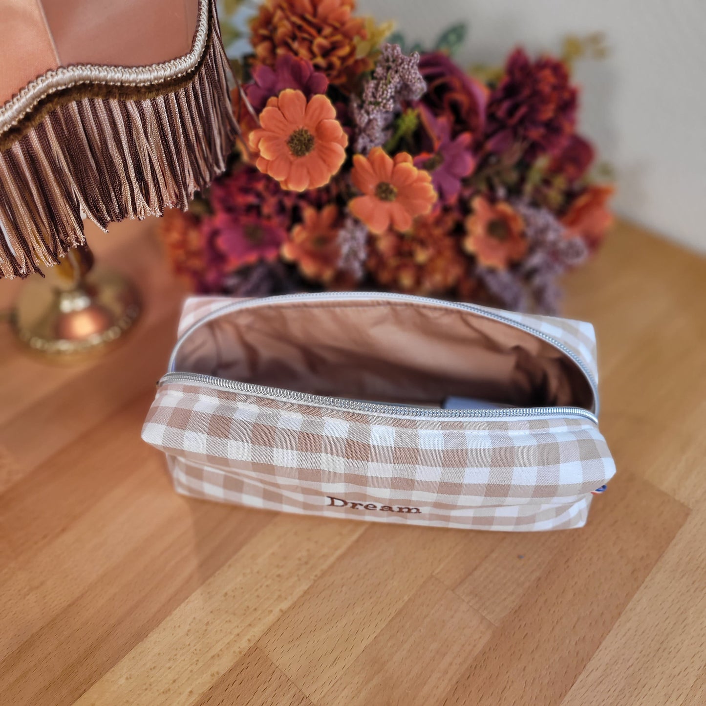 Trousse de toilette vichy camel