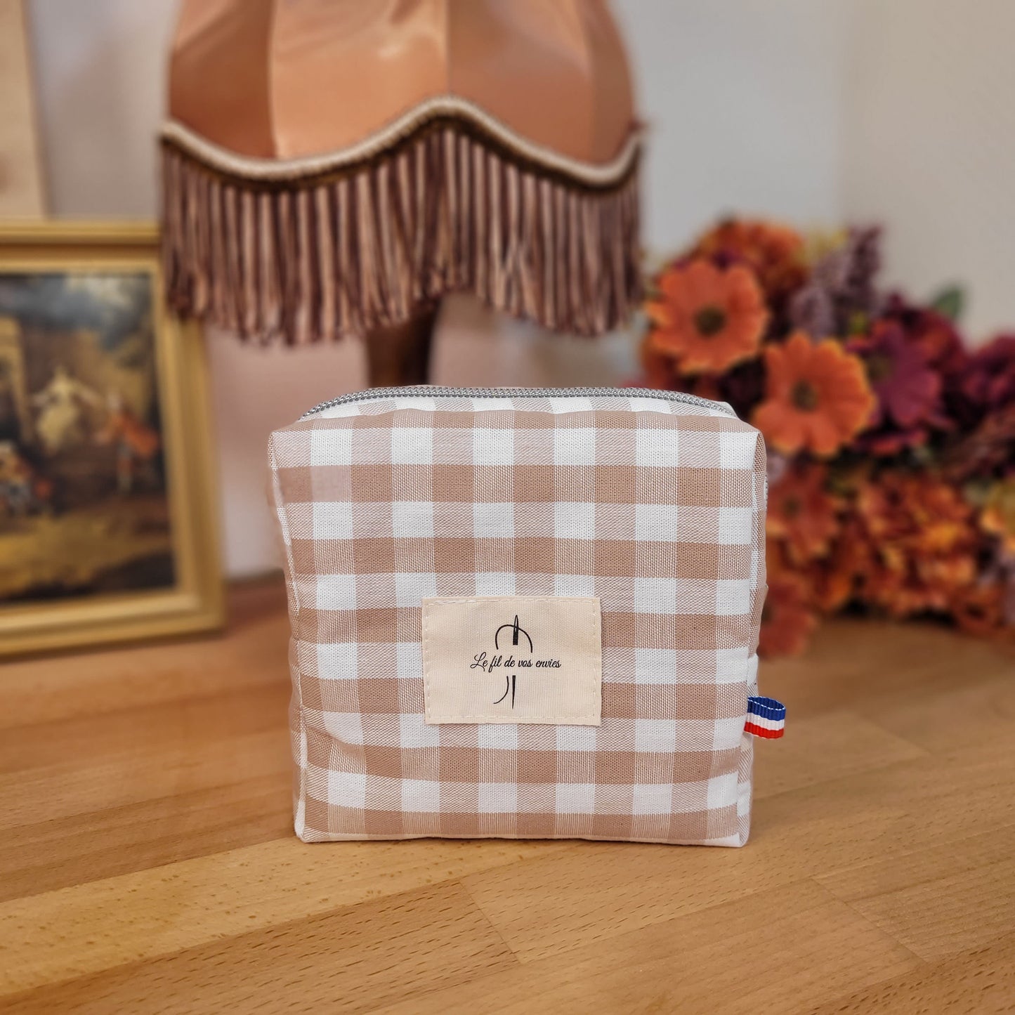 Trousse de toilette vichy camel