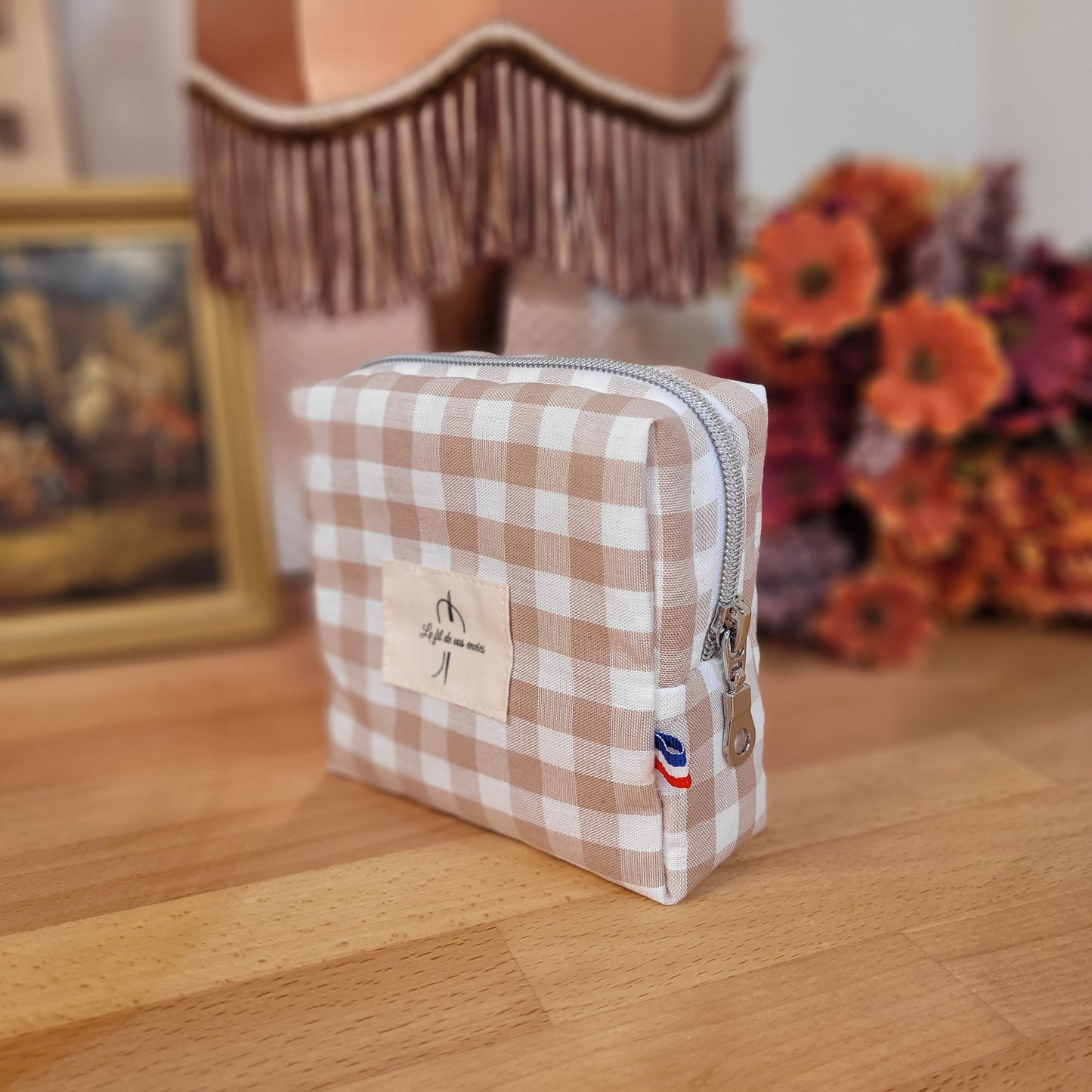 Trousse de toilette vichy camel