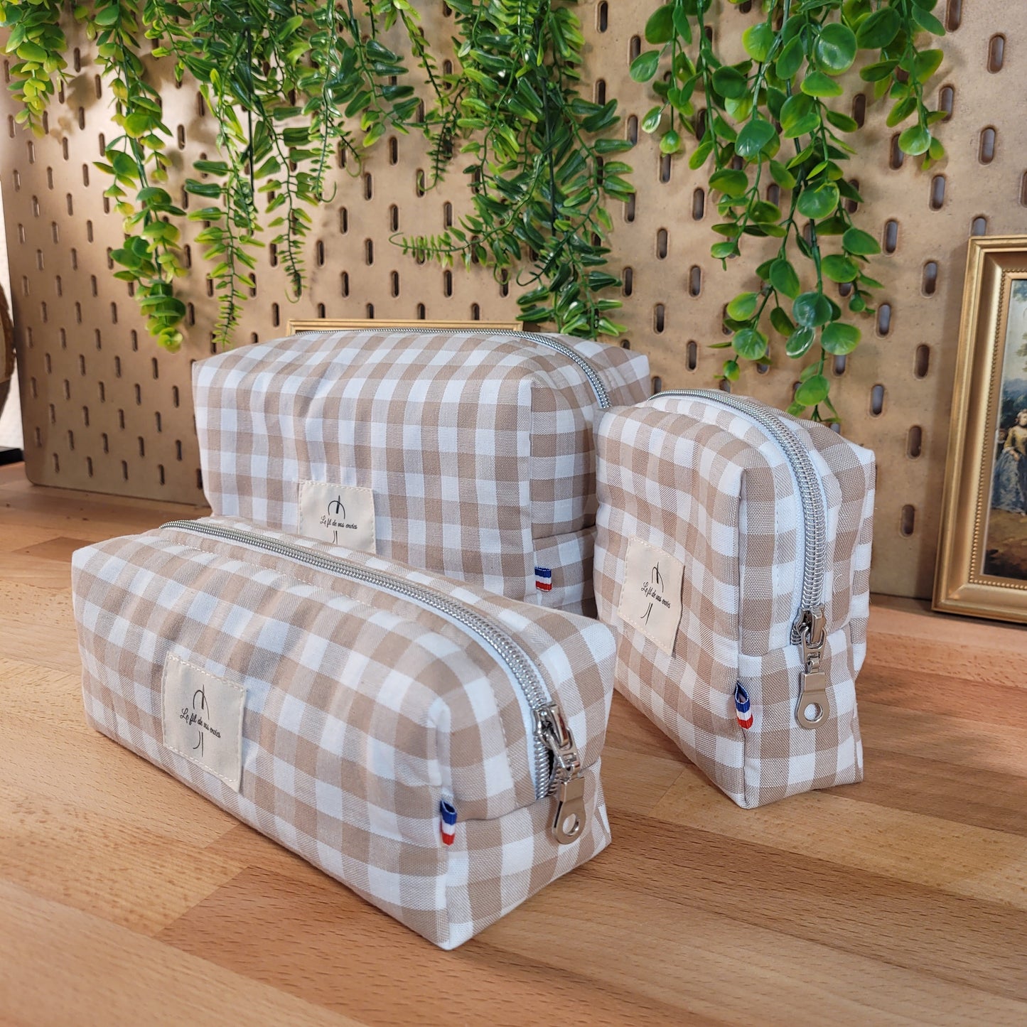 Trousse de toilette vichy camel