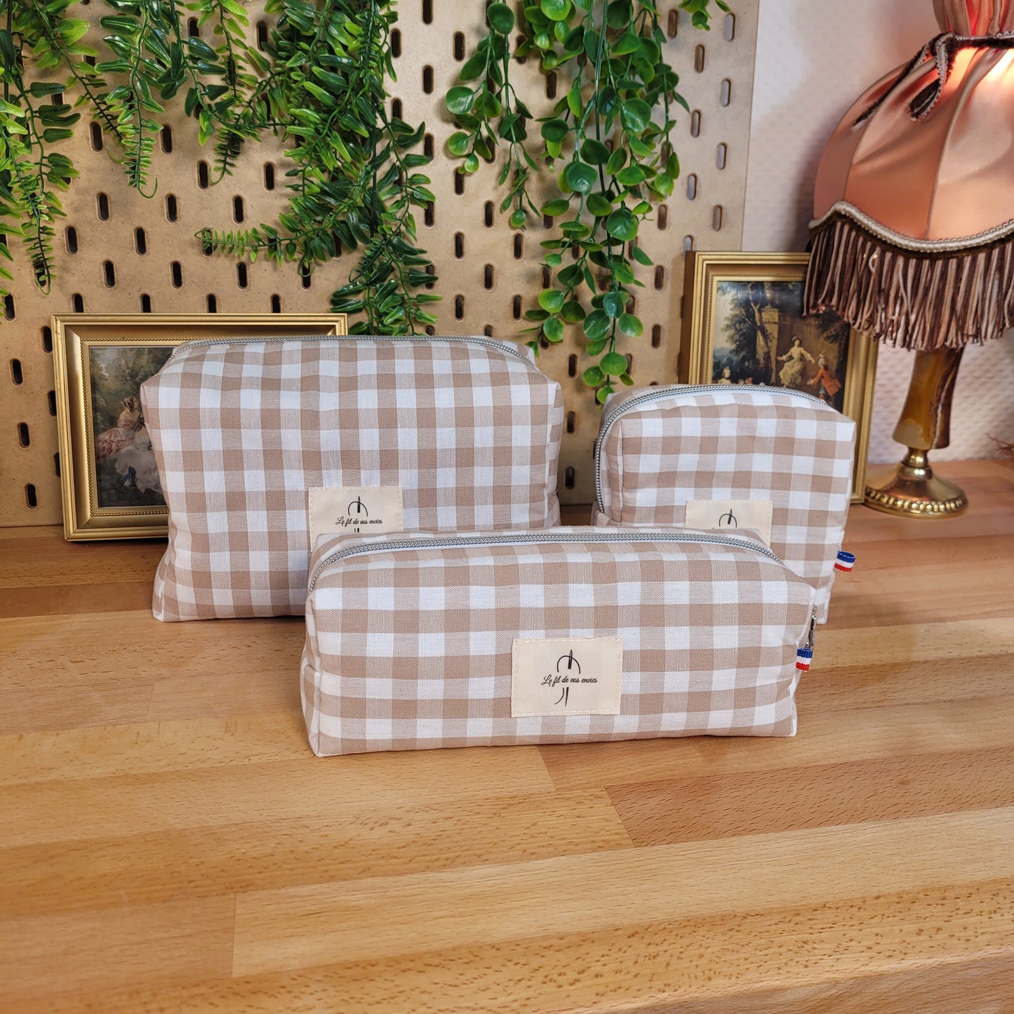 Trousse de toilette vichy camel
