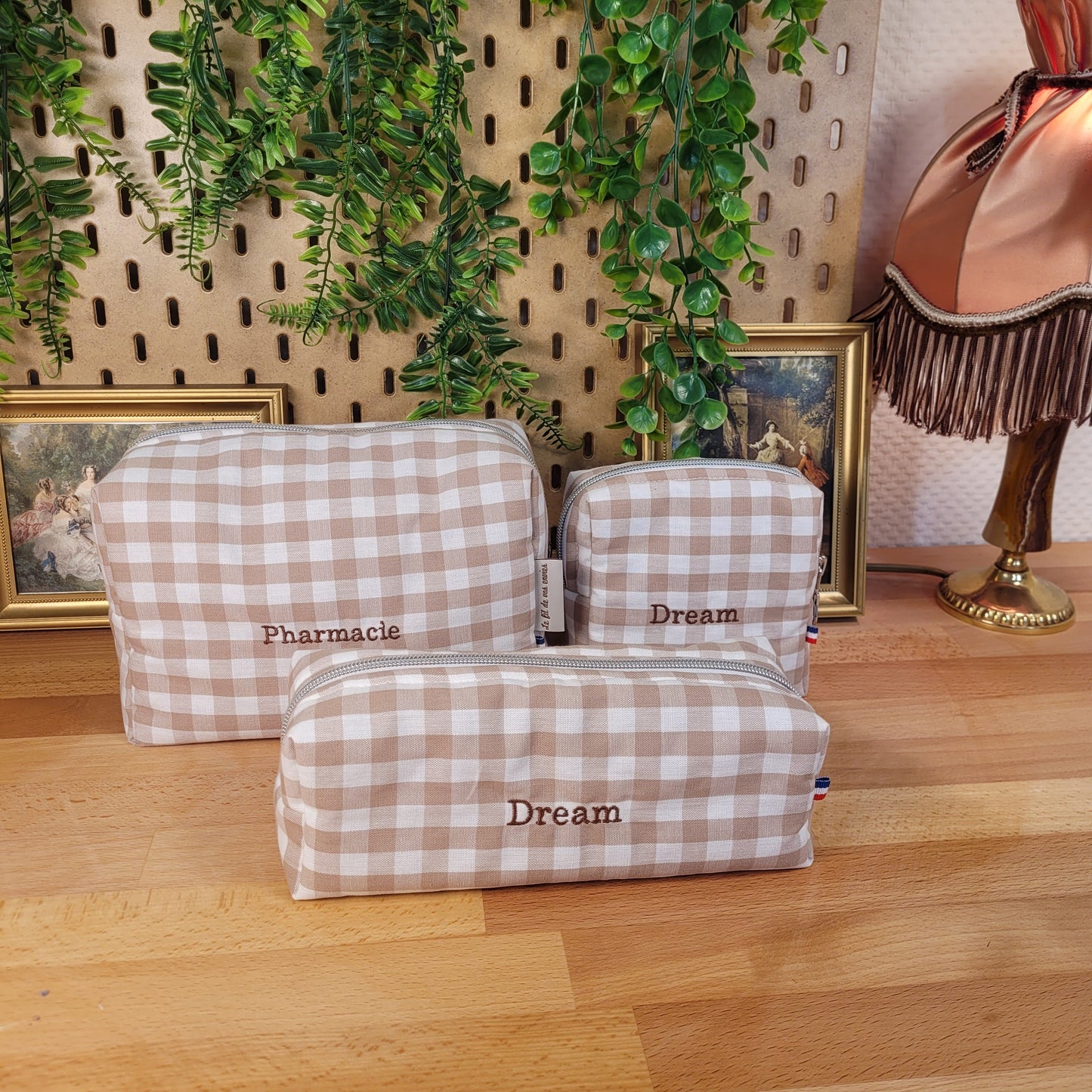 Trousse de toilette vichy camel
