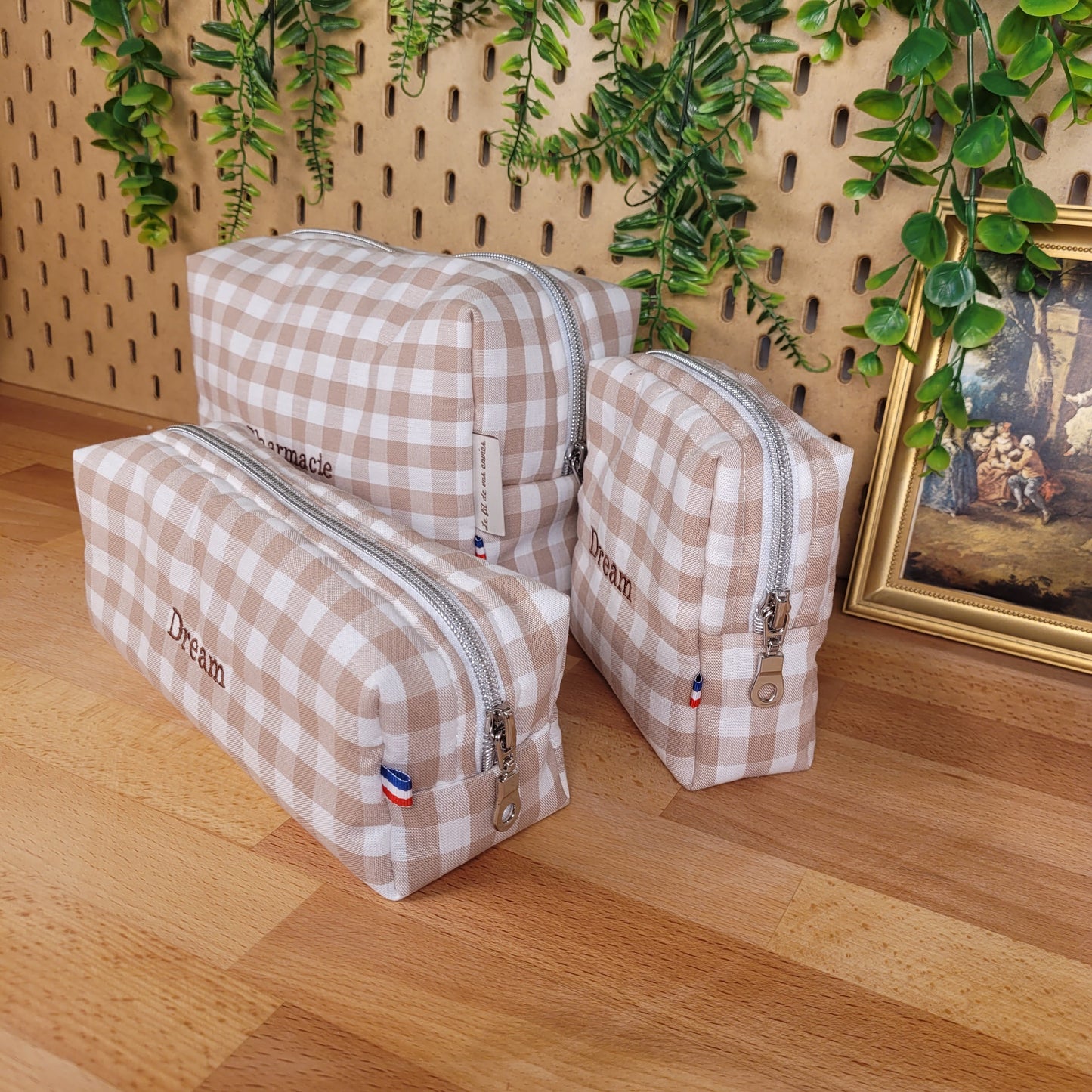 Trousse de toilette vichy camel