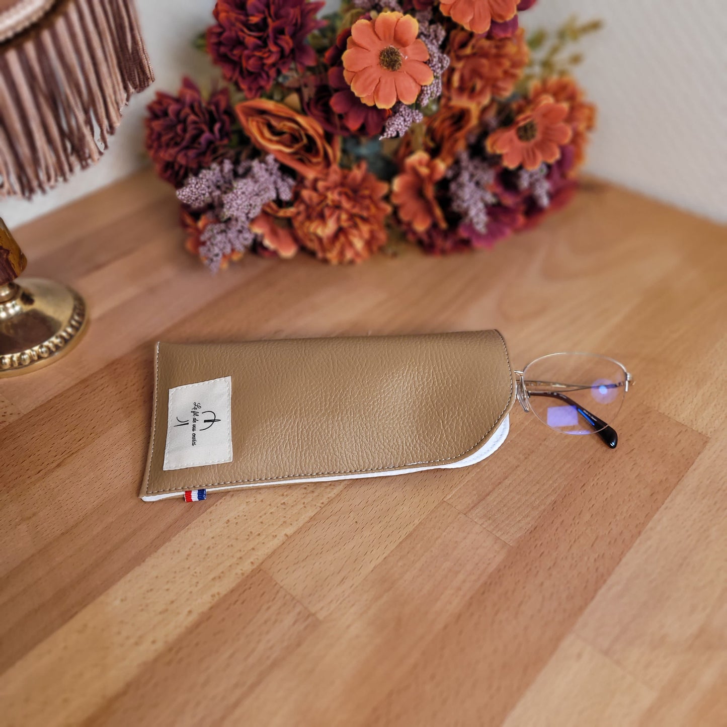 Etui à lunettes simili Beige