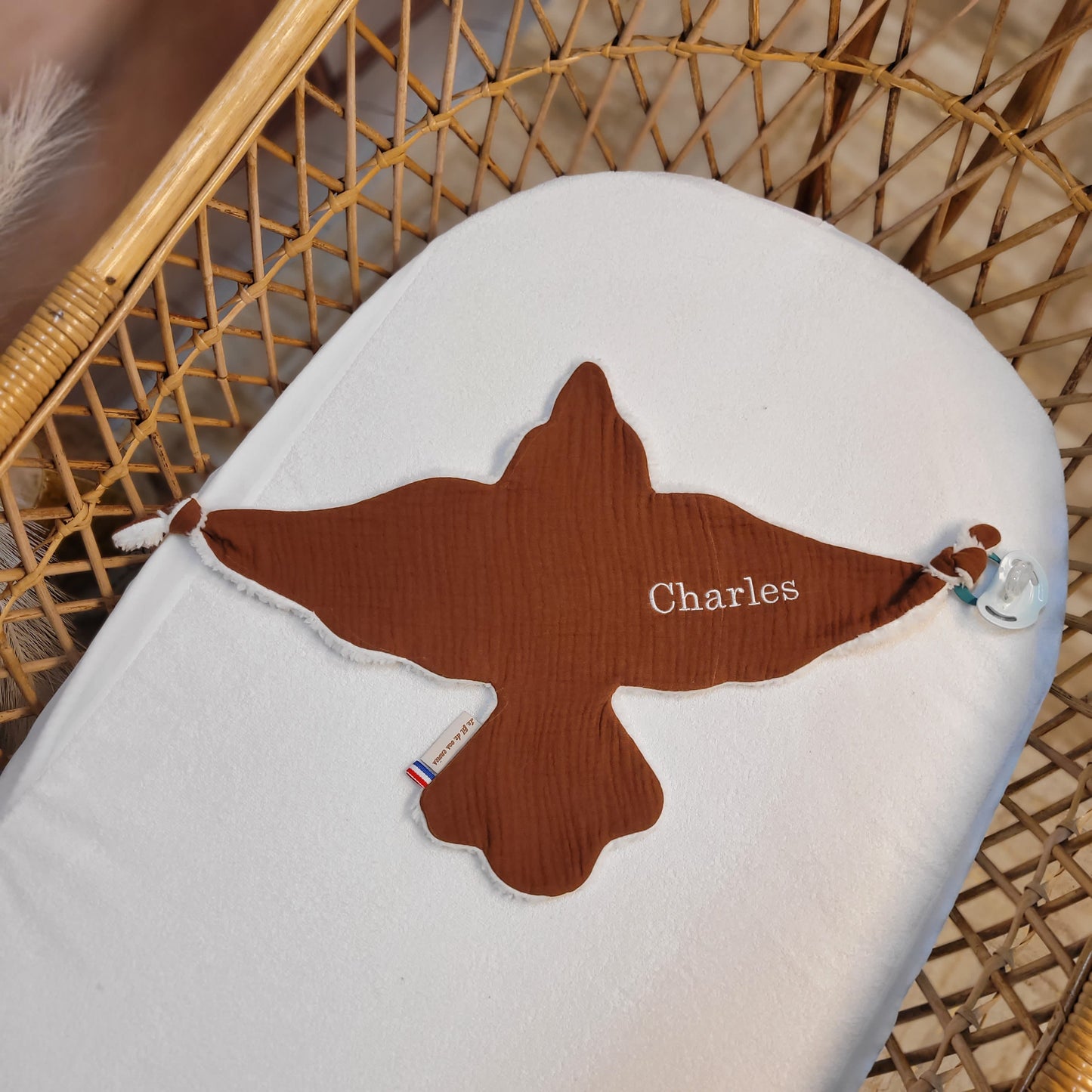 Doudou oiseau double gaze marron