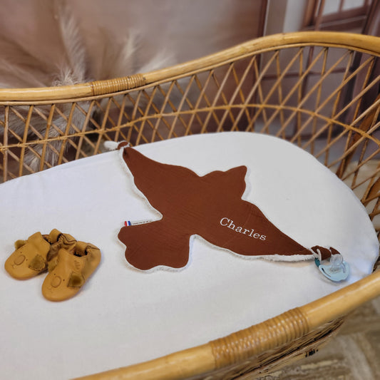 Doudou oiseau double gaze marron