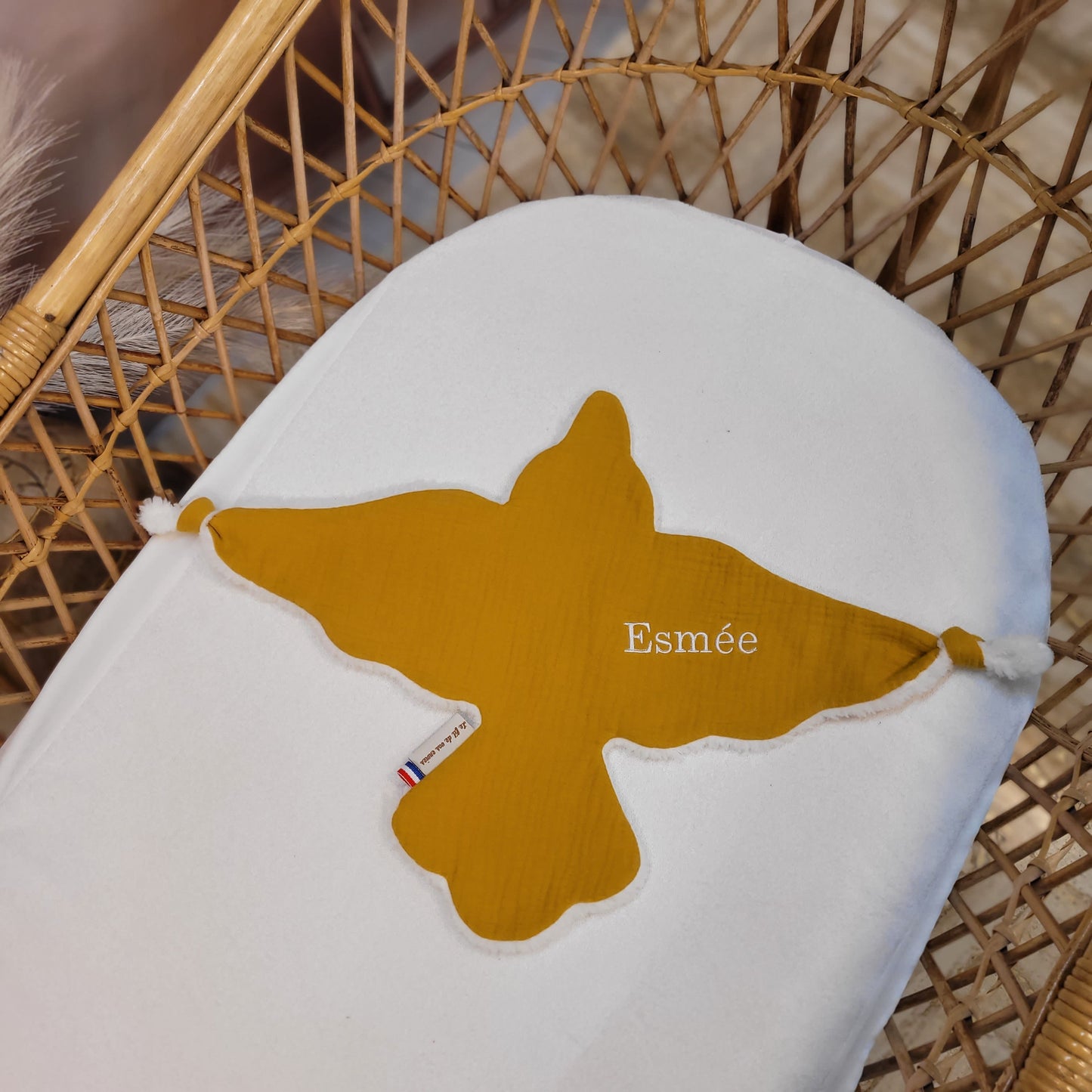 Doudou oiseau double gaze ocre