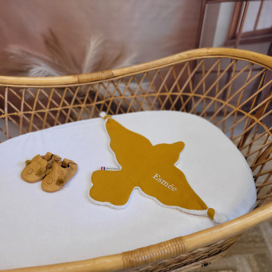 Doudou oiseau double gaze ocre