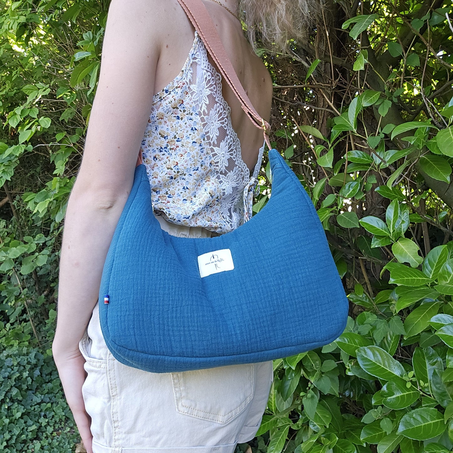 Sac demi-lune double gaze bleu canard