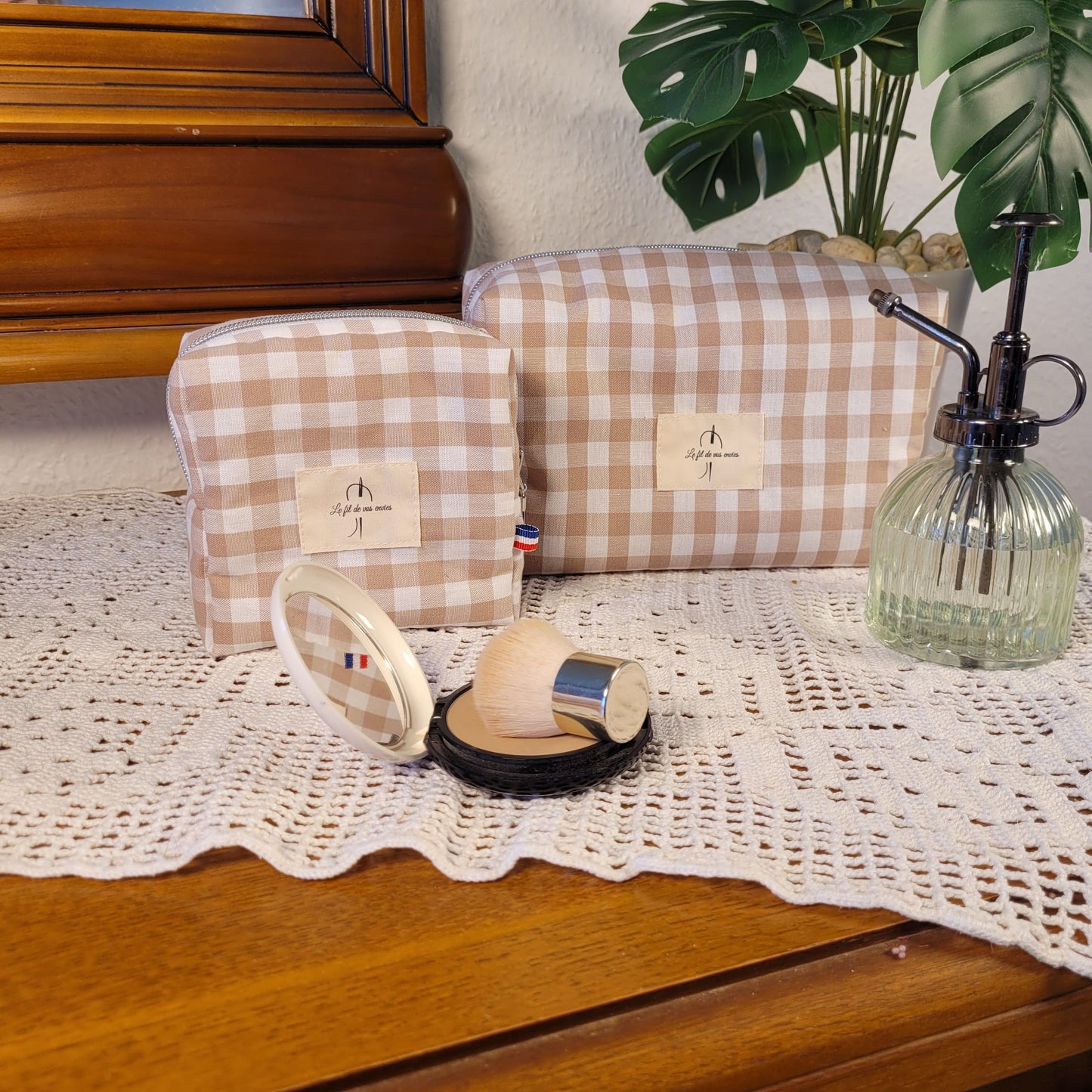 Trousse de toilette vichy camel