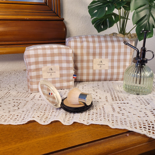 Trousse de toilette vichy camel