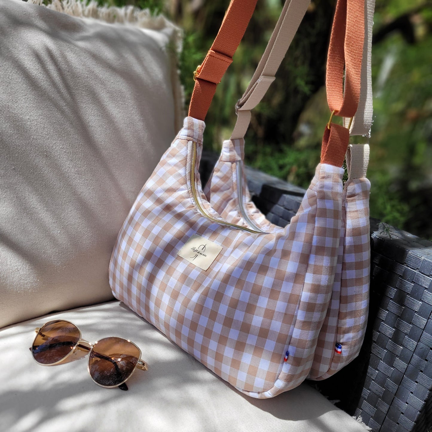 Sac demi-lune vichy camel