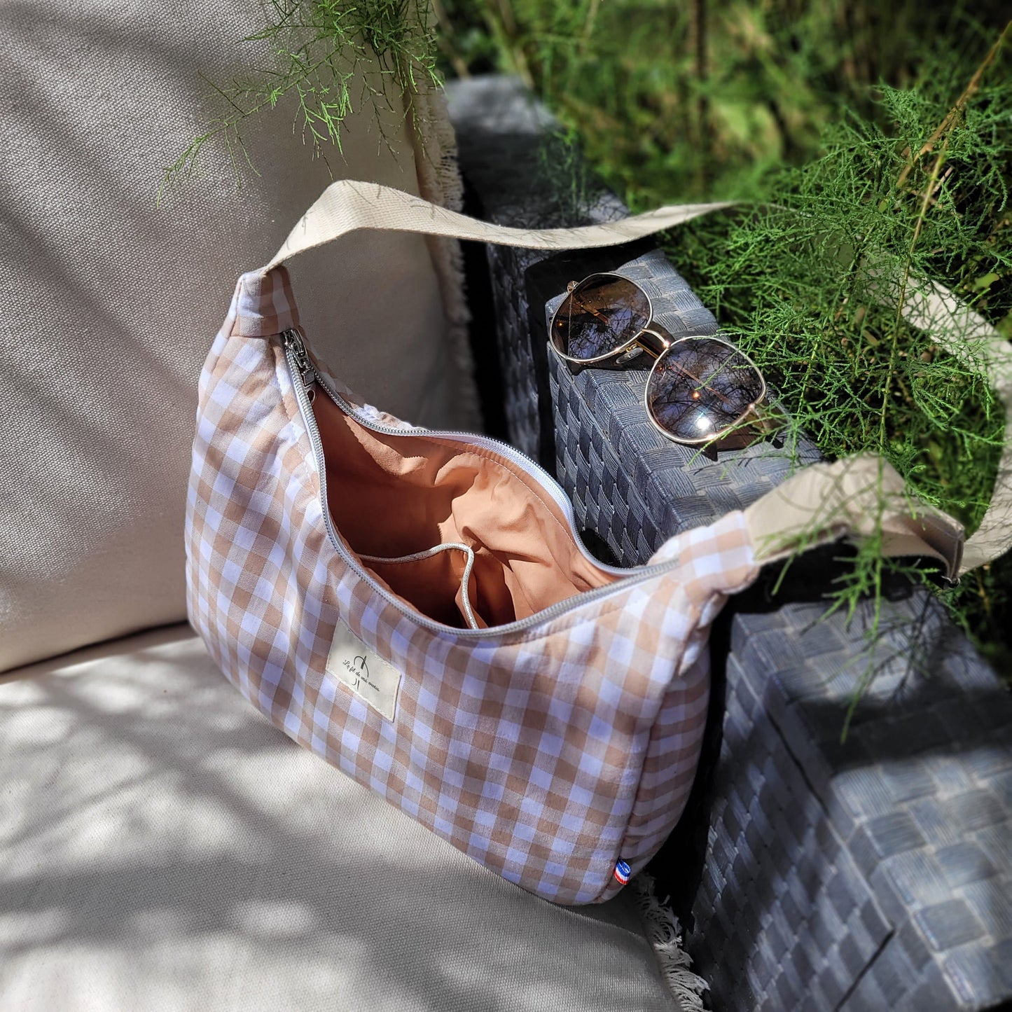 Sac demi-lune vichy camel