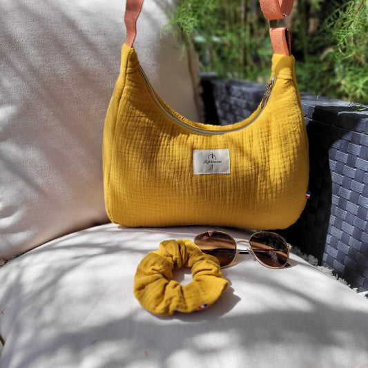 Sac demi-lune double gaze ocre