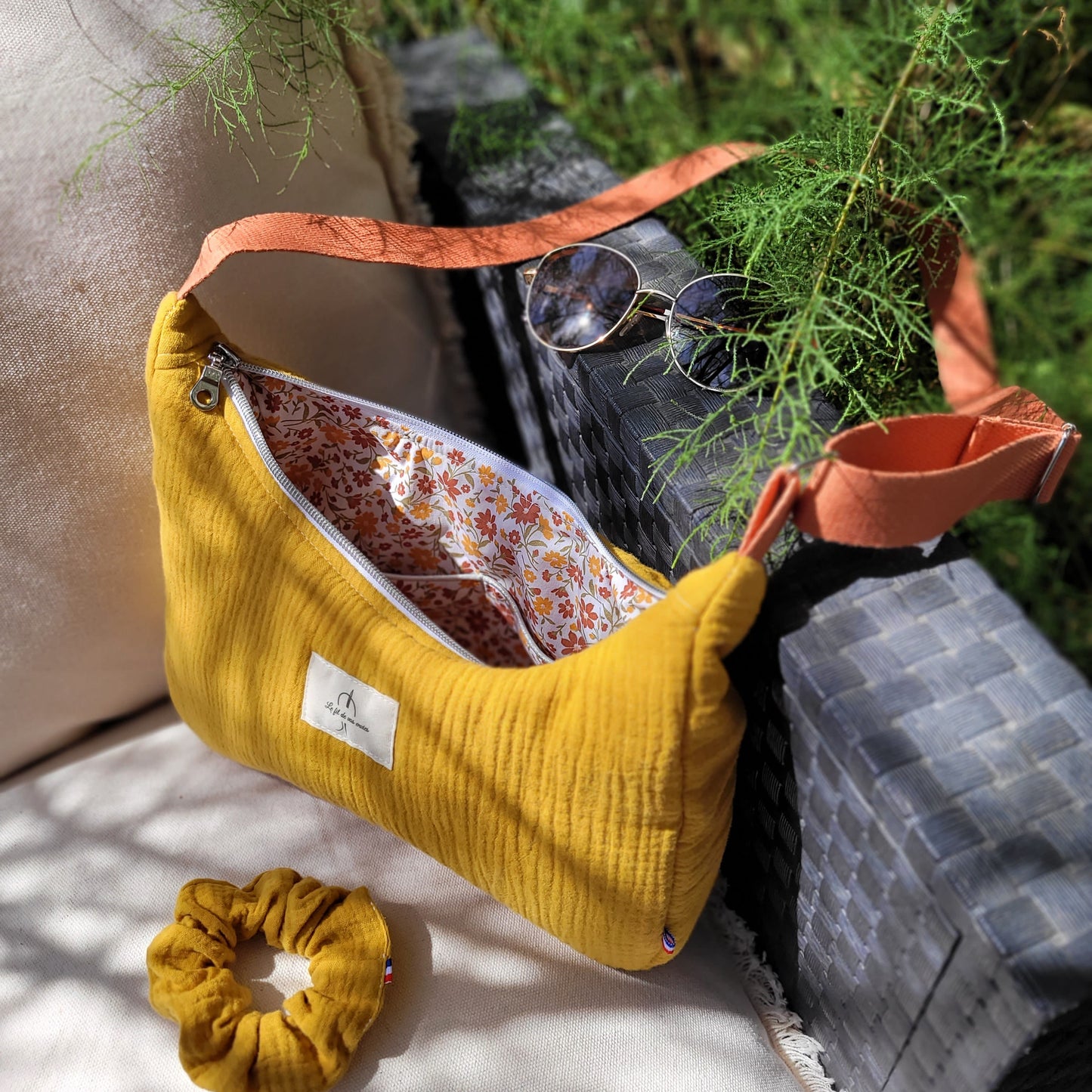 Sac demi-lune double gaze ocre