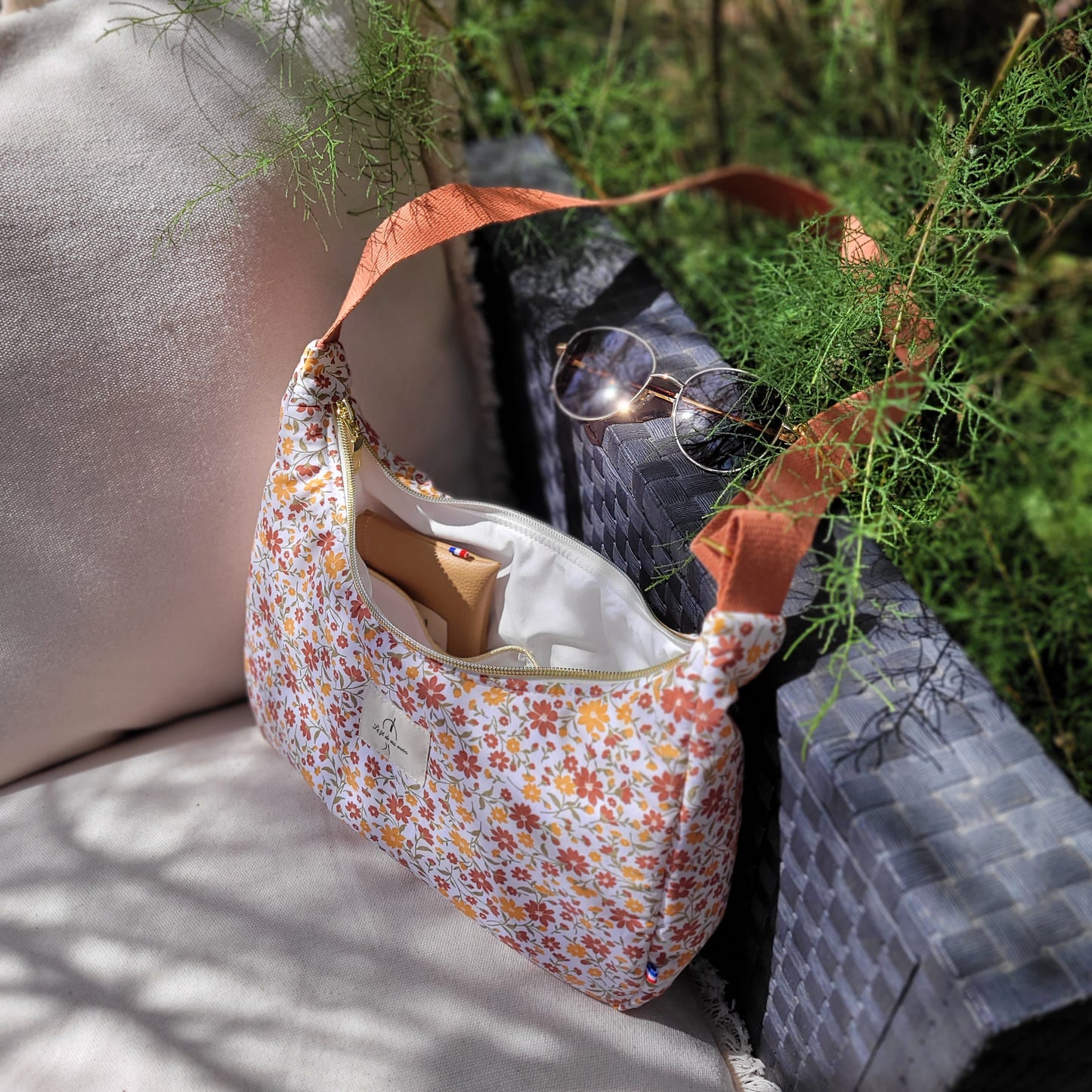 Sac demi-lune coton fleuri