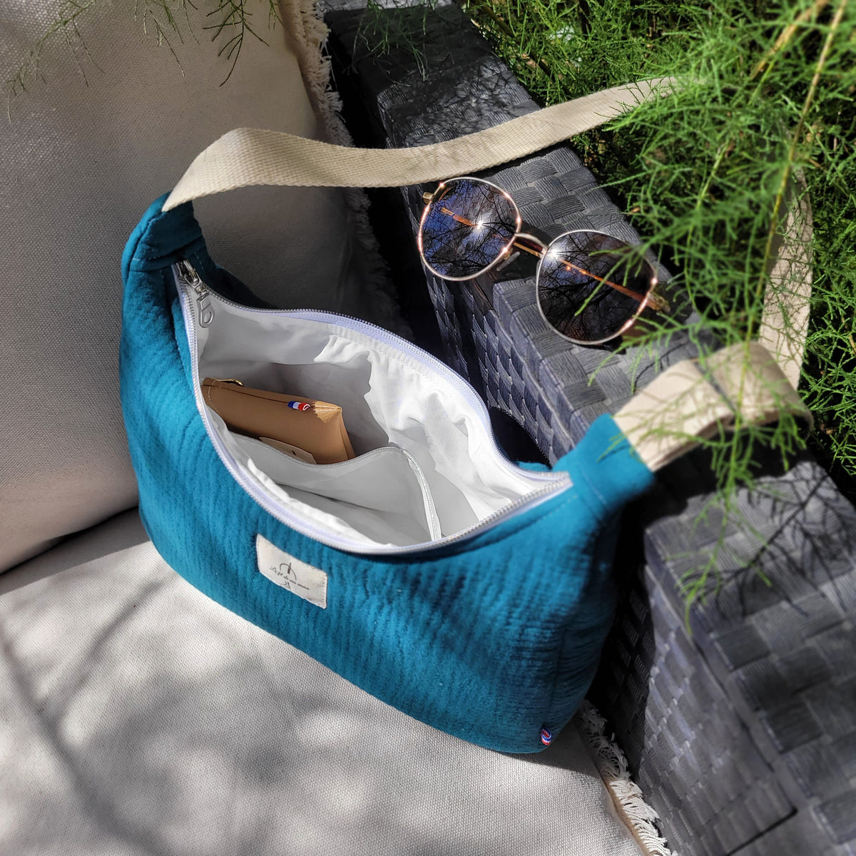 Sac demi-lune double gaze bleu canard