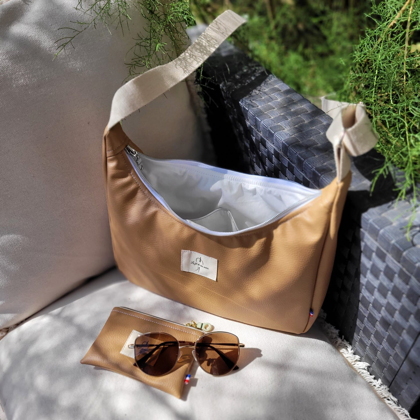 Sac demi-lune simili Beige