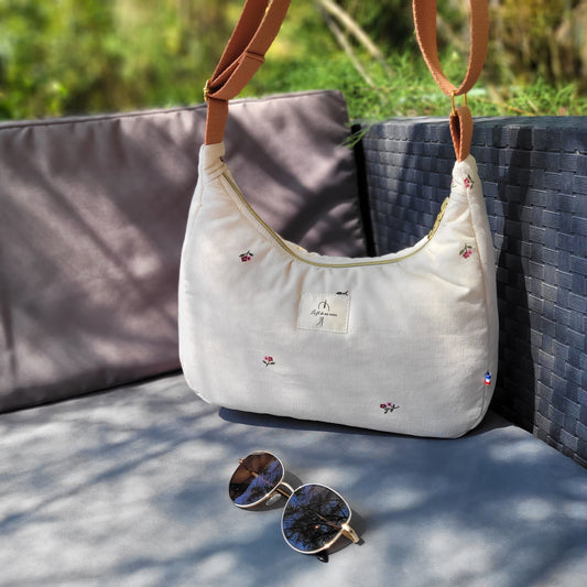 Sac demi-lune velours fleuri