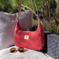Sac demi-lune double gaze rouge bois