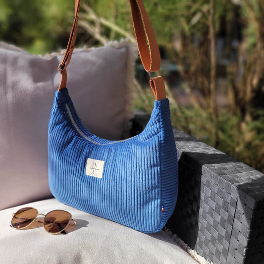Sac demi-lune velours bleu