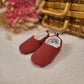Chaussons bébé naissance double gaze rouge bois