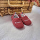 Chaussons bébé naissance double gaze rouge bois