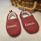 Chaussons bébé naissance double gaze rouge bois