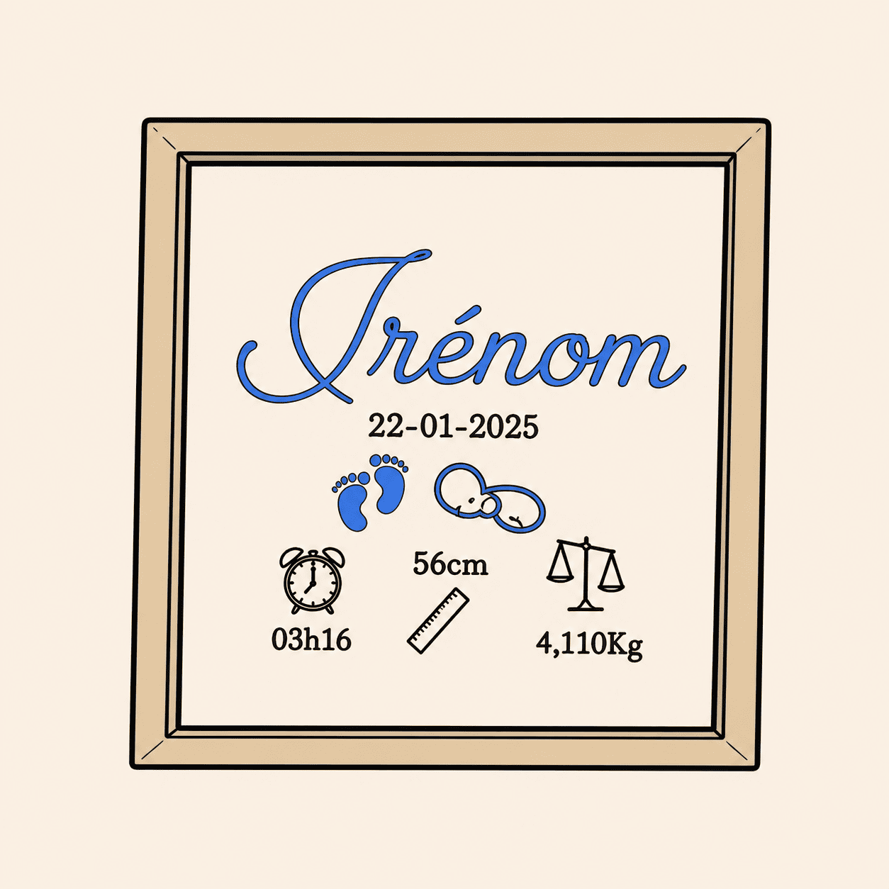 Cadre de naissance personnalisé Bleu