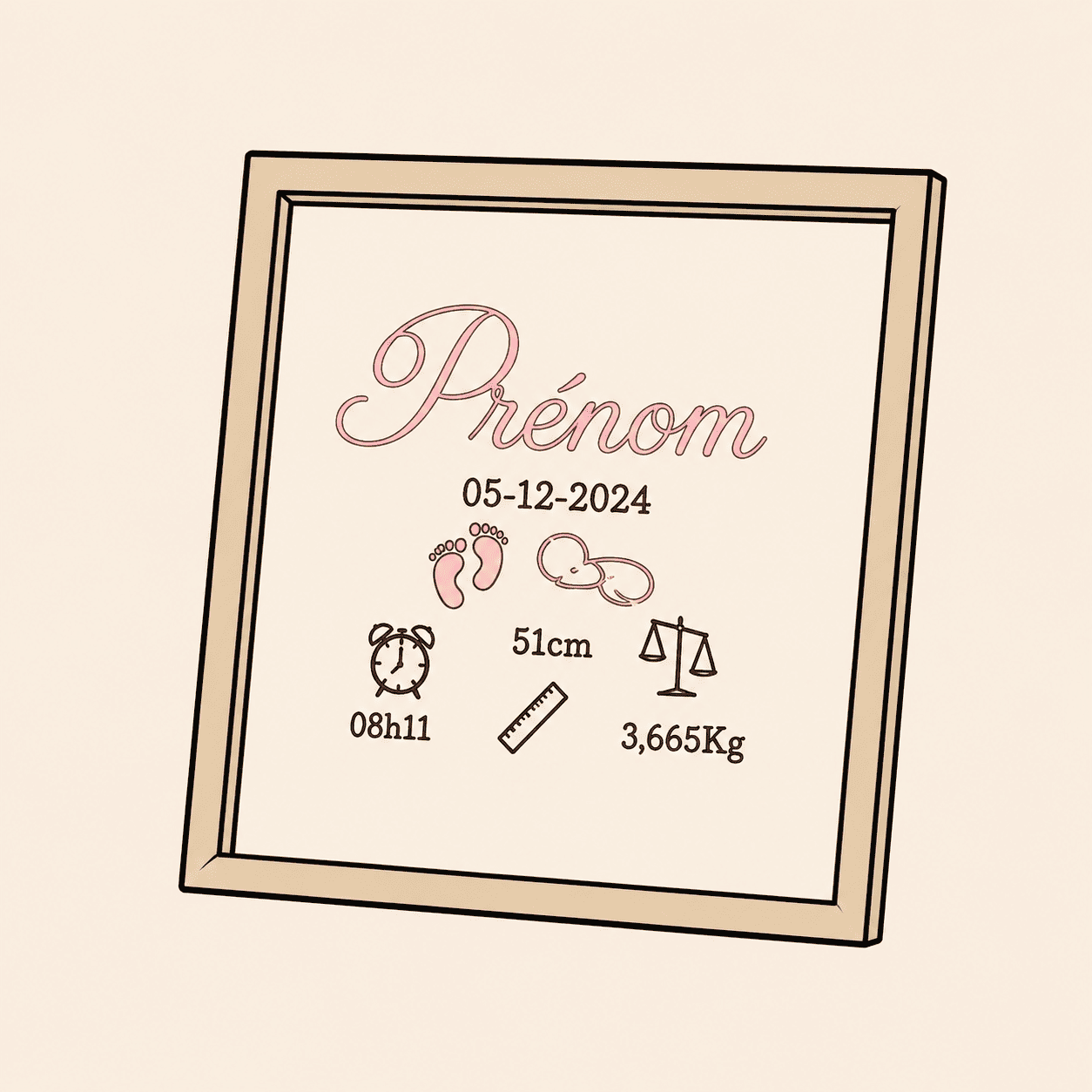 Cadre de naissance personnalisé Rose